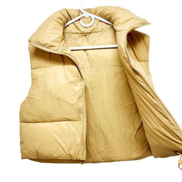 Womens Beige Puffer Vest With Zipper  Adjustable Drawstrings Size M Lightweight - Picture 7 of 10